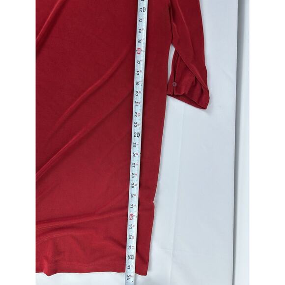 Chico's Travelers Size 2 XL Split Shoulder Dress Red Midi 3/4 Sleeves Button - Picture 7 of 7